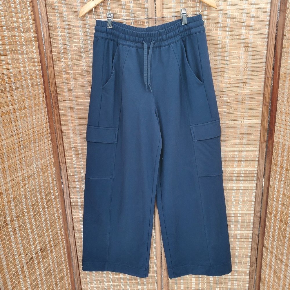 ♧ Athleta Venice Blue High Rise Wide Leg Cargo Sweat Pants Size Small